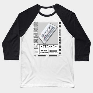 TECHNO  - Tr 909 Drum Machine (White/Grey) Baseball T-Shirt